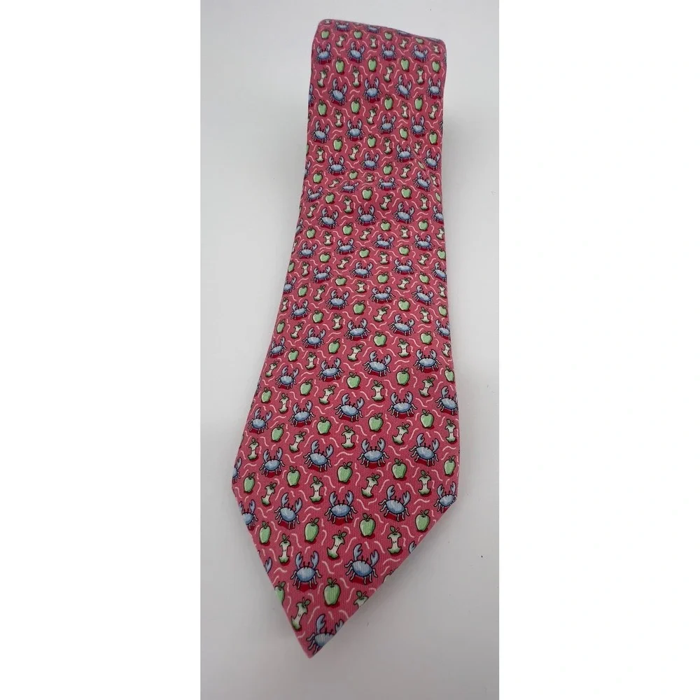 Vineyard Vines Tie Mens Pink Crab Apple Silk Necktie Novelty Neck Wear